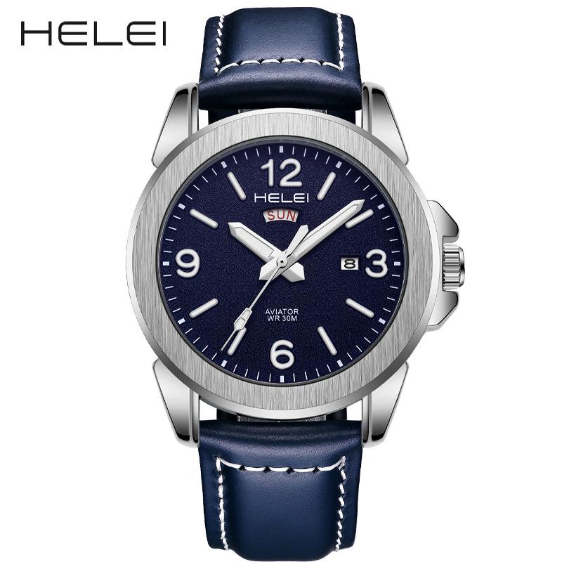 Hot-Selling Men's Fashion Quartz Watch: Waterproof, Luminous, Genuine Leather Strap