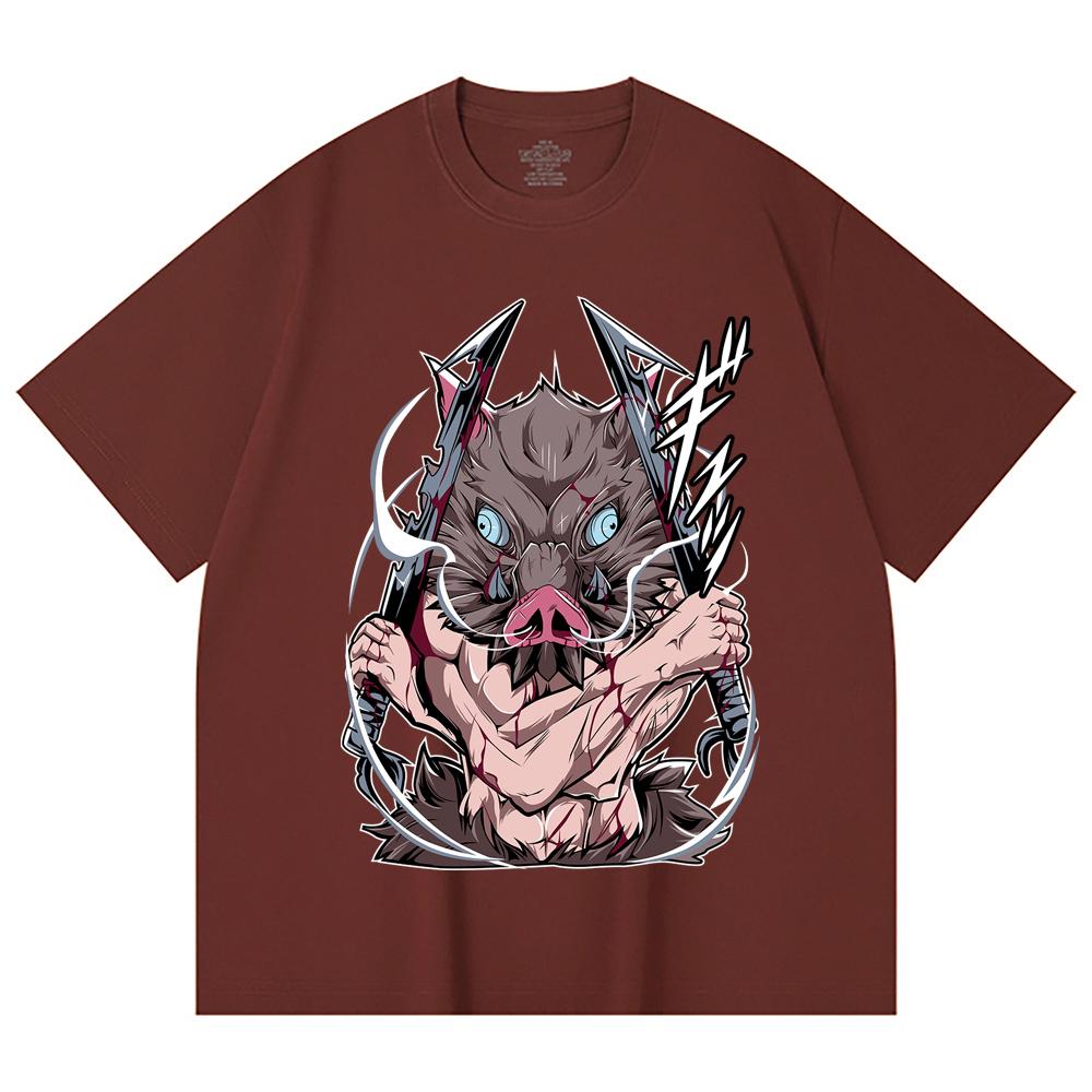 230 Gsm 100% Cotton Demon Slayer V4 Inosuke Print Unisex Heavy Cotton T Shirt