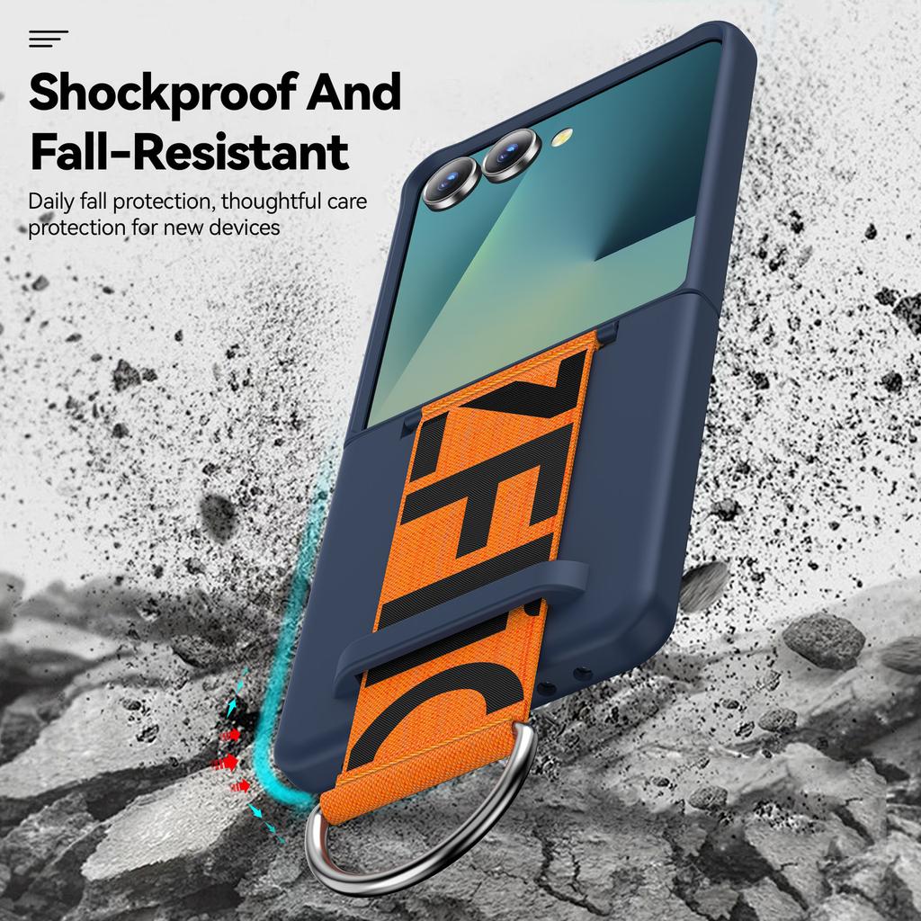 Applicable To Samsung Zflip7 Wristband Mobile Phone Case Ultra-thin Folding 6 Solid Color Anti-drop Mobile Phone Case Ins Wind