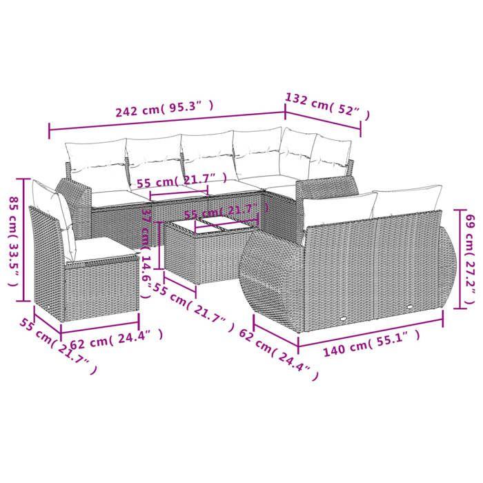 VidaXL Garden Lounge Set with Cushions 9 Pcs, Patio Sofas, Patio Furniture Set, Outdoor Furniture, Black 3221644