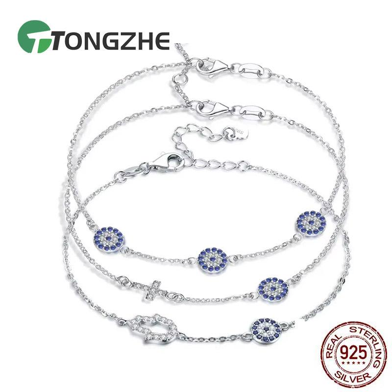 TONGZHE Mode Damarmband 925 Sterling Silver Hamsa Onda Ögat Armband Turkiet Smycken Handarmband För Kvinnor Pulseras 2020
