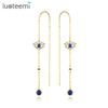 LUOTEEMI Devil Eye Charm Dark Blue Gemstone Wire Earring 18k Gold Plated Zirconia Jewelry Earrings