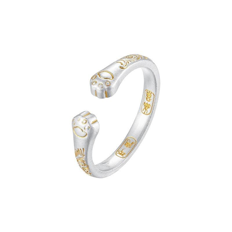 Gold-Plated Cat Paw Open Ring for Women - Cute, Fashionable, and Versatile Statement Piece