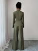 Women's European & American Spring/Autumn Fashion V-Neck Long Suit with Wide-Leg Pants Set