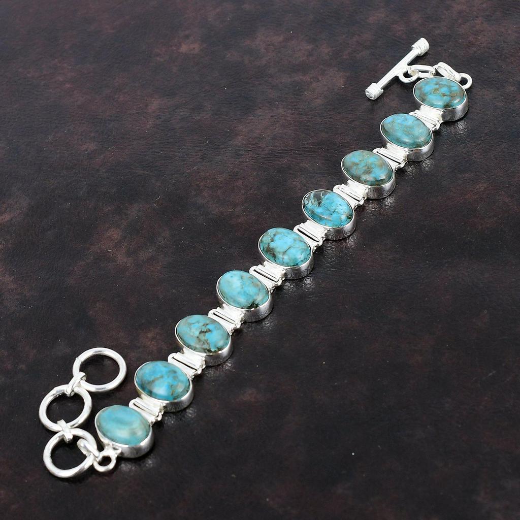 Náramek s tibetským tyrkysem, náramek ze sterlingového stříbra 925, náramek s nastavitelným řetízkem, náramek s originálním drahokamem, ručně vyráběné šperky, dárky pro něj