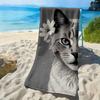 Cat and Flower Style Elements Polyester Microfiber Beach Towel Is Highly Absorbent, Suitable for Swimming and Beach Outings