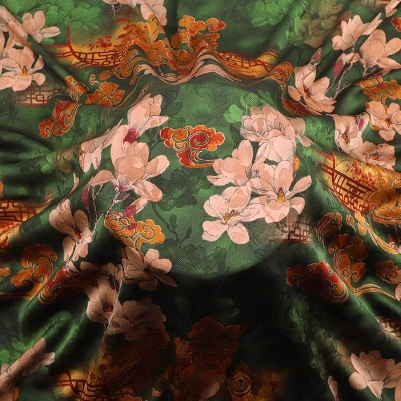 Chinese-style Imitation Silk Cloud Gauze High-end Fabric Soft Cotton Silk Printed Fabric DIY Cheongsam Dress Hanfu Clothing