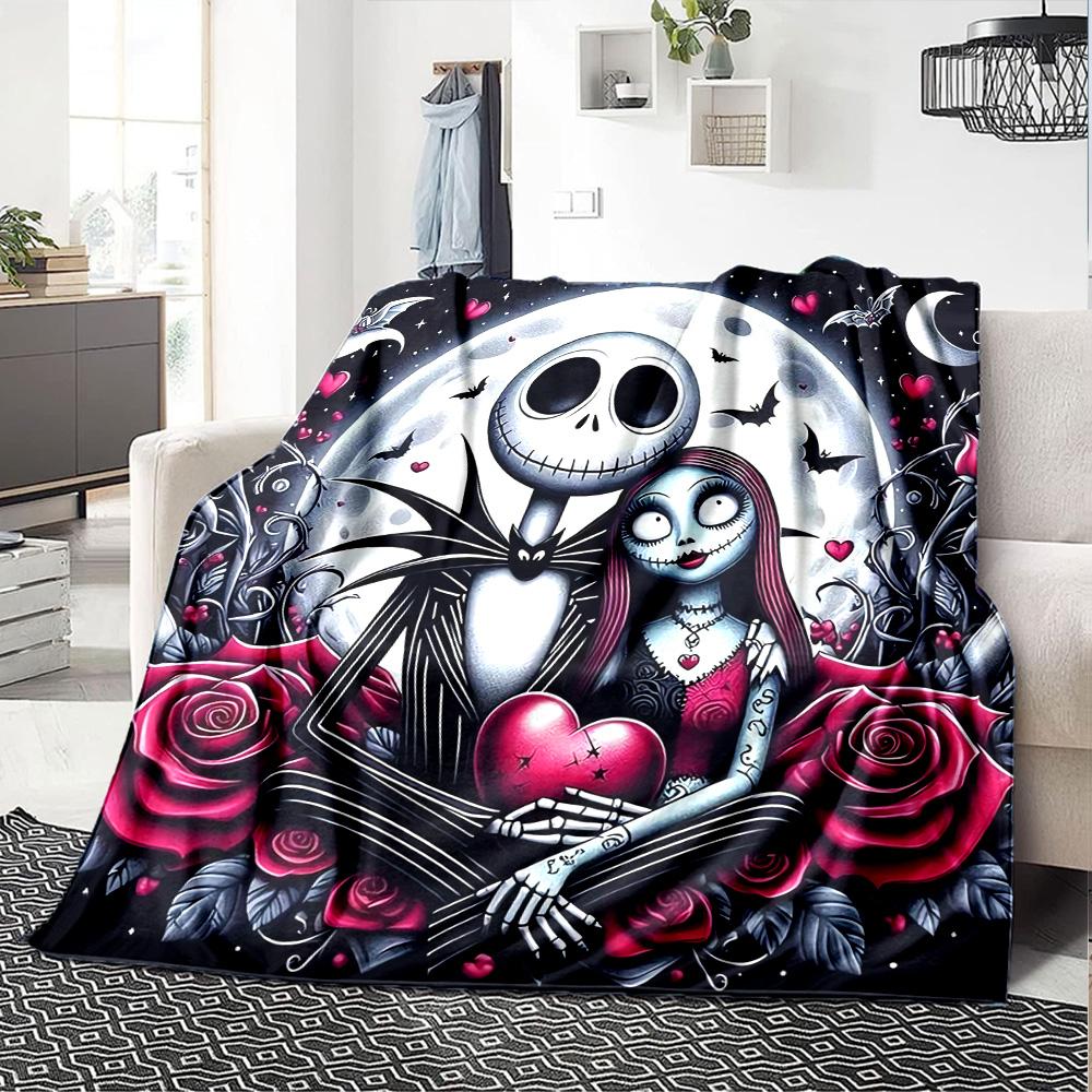 Nightmare Before Christmas Romance Flannel Blanket Super Soft Warm Cozy Blanket For Sofa Bed Office Travel Allseason Home Decor Gift