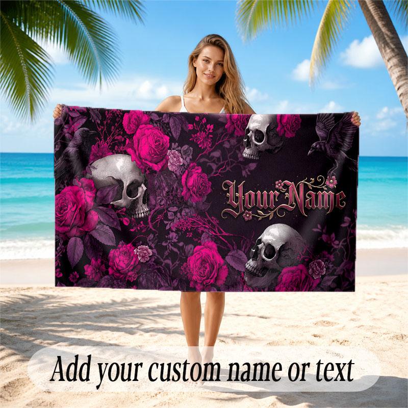 Floral Garden Theme Soft Beach Towel Personalized Custom Name Text Towel Portable for Beach Pool Travel