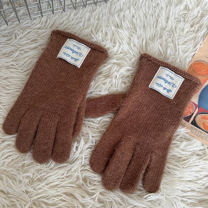 Nianke Women's Red Angora Knit Gloves - Winter Warm, Touch Screen Compatible, Five-Finger Design, and Cold-Proof for Christmas and New Year.