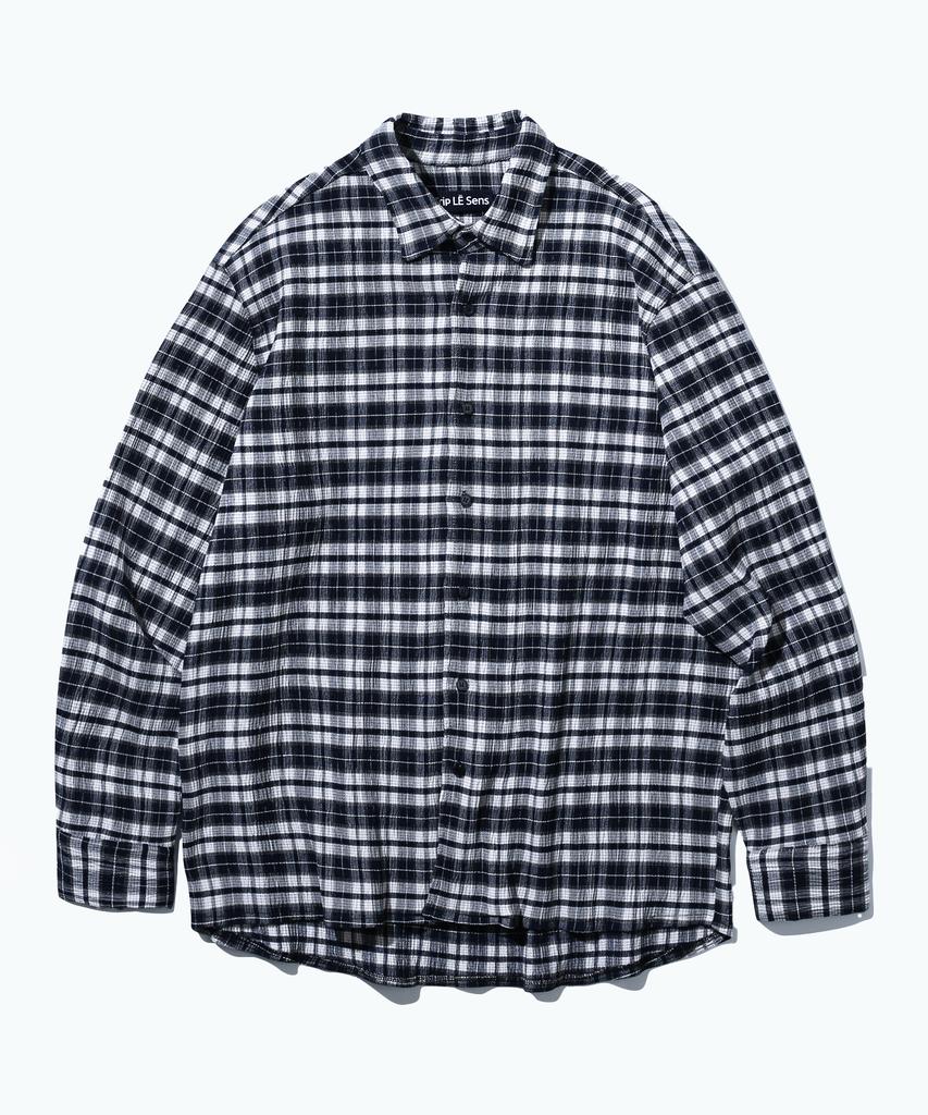 TRIP LE SENS Washed Wrinkle Check Shirt_Green