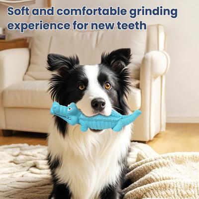 Dog Chew Toy for Aggressive Chewers Indestructible Rubber Squeaky Crocodile Puppy Teething Toy for Large Medium Small Breed To Keep Them Busy