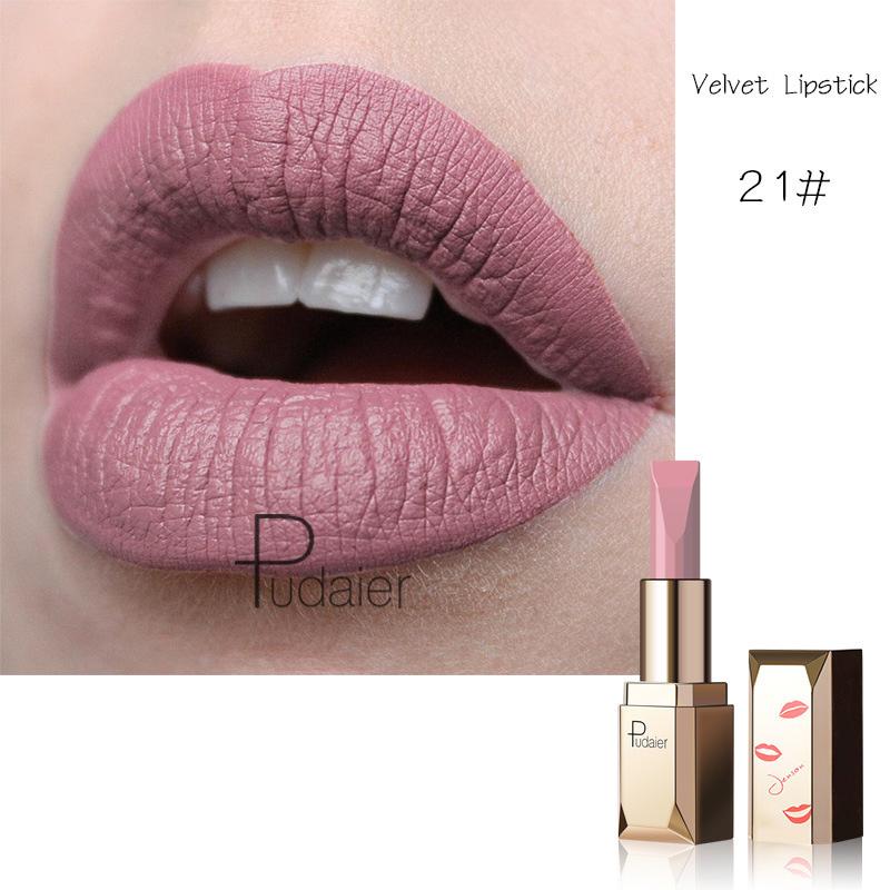 

Pudaier Small Gold Bar Matte Velvet Long Lasting Lipstick Non-stick Cup Easy Color Lip Gloss 17 Colours Lipstick 21
