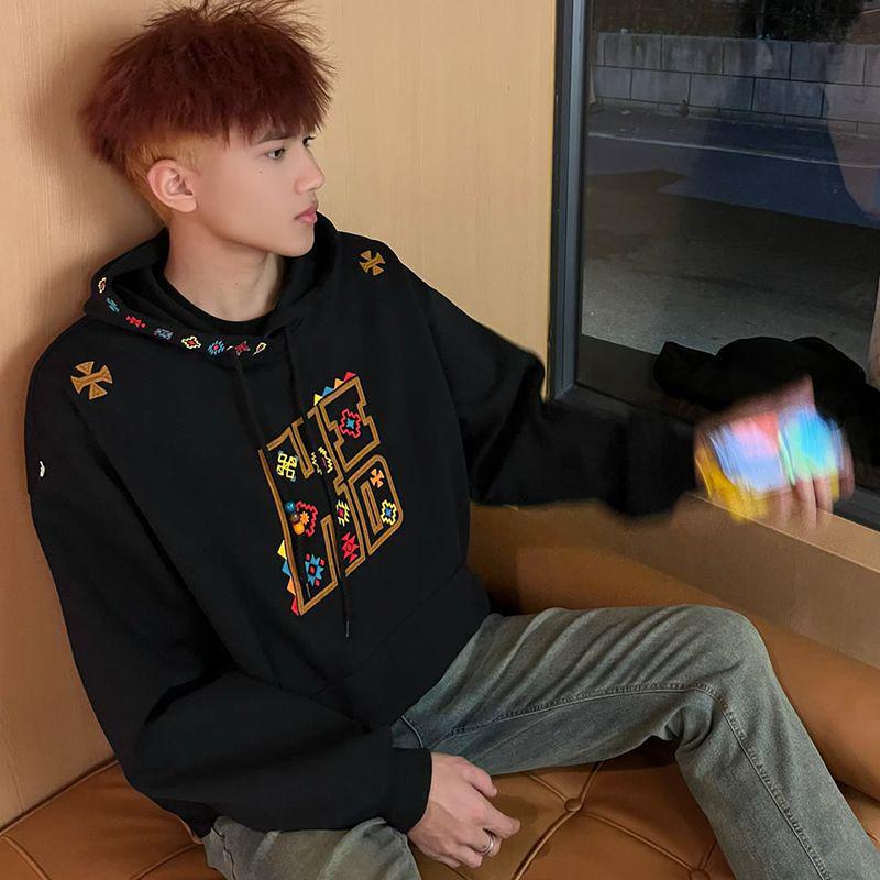 Этнический высококачественный унисекс худи с вышивкой: Ретро-топ с длинным рукавом большого веса, весна/осень 2025 M