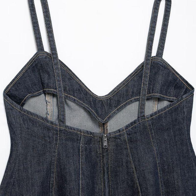 Kaslead New Arrival Women's Clothing Fashion Style Wavy Style Wide Hem V Neck Camisole Denim Tops 8197064