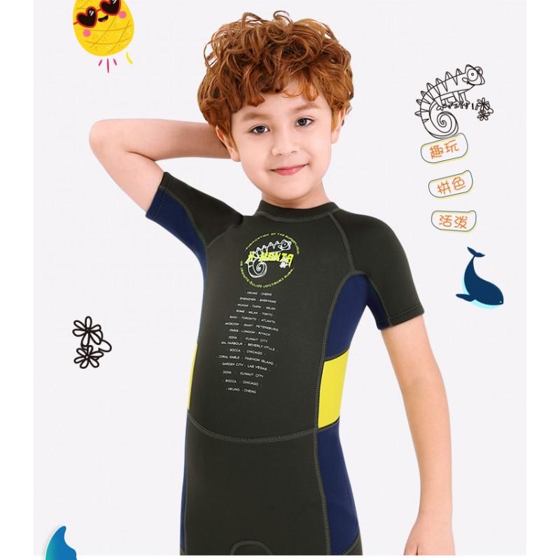 Kids 2.5mm Neoprene Wetsuit Short Sleeve Full Body Surfing Dive Suit Boys UV Protection Warm Water Sports