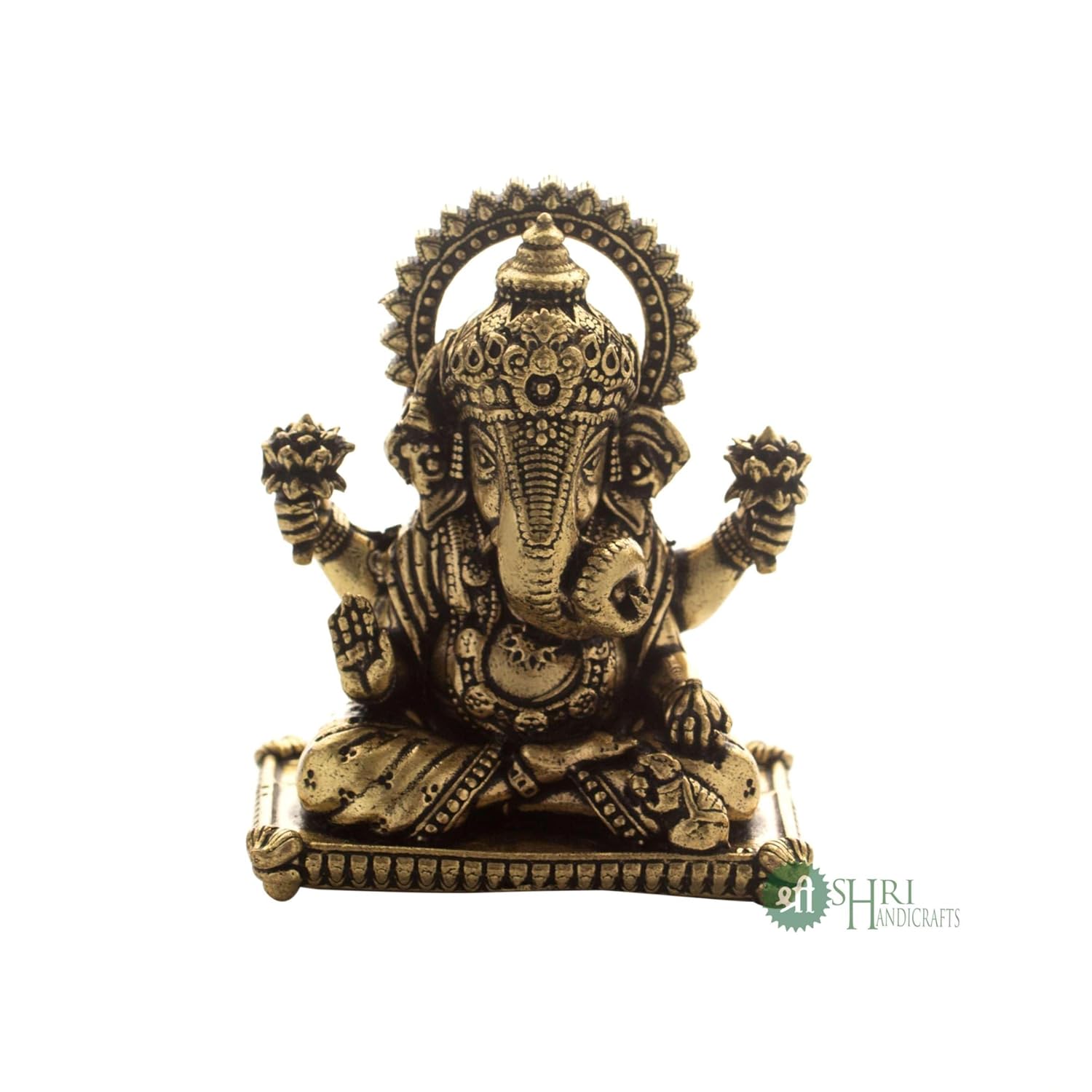 

Pure Brass Ganesha Idol For Good Luck & Worship, Ganpati Hindu God Statue, Gold