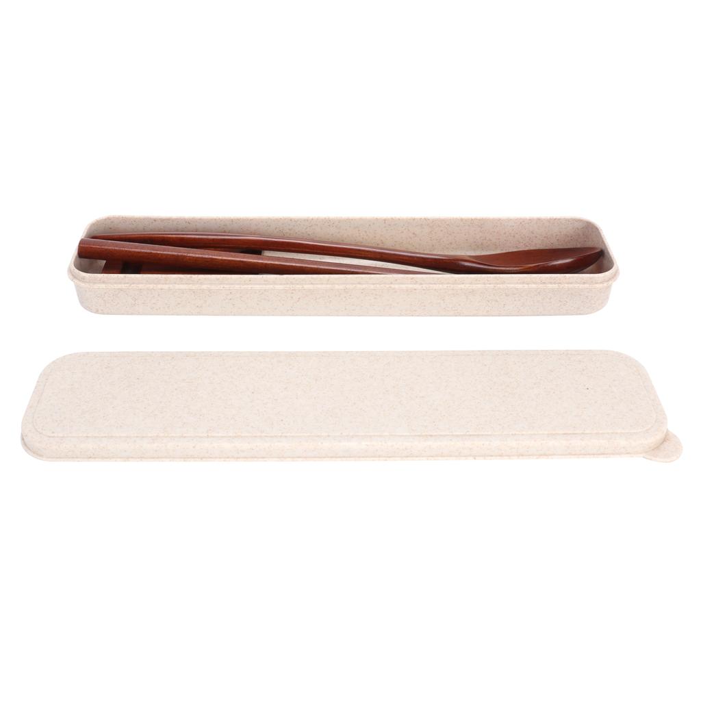 4Pcs/Set Wooden Chopsticks Spoon Tableware Rest with Box Portable Cutlery Set for School Office