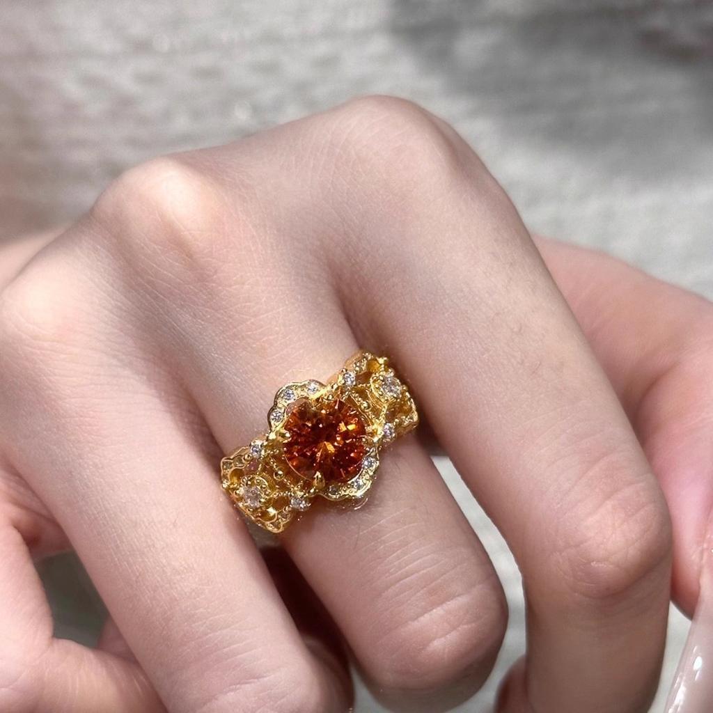 Inspired design inlay diamond hollow out orange gemstone rings for women exquisite luxury ring wedding banquet jewelry gift