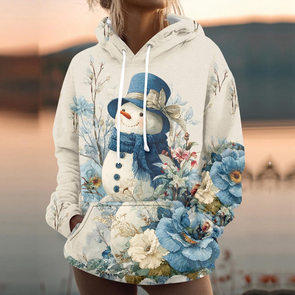 Women's Fashion Sweatshirt Printed Casual Hooded Sweatshirt With Pockets