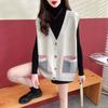 Large Size Knitted Vest Women's Vest New Spring and Autumn Loose Western Style Double Pockets