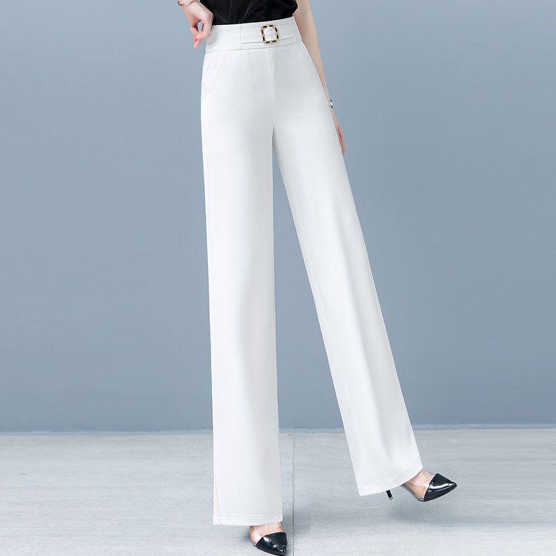Women's Spring/Summer High Waist Elastic Wide Leg Pants - Slimming, Loose, Straight Leg, Casual Drapey Fit