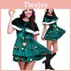Gorgeous Women Christmas Tree Cosplay Costume Plus Size Xmas Dress Cloak Hat Party