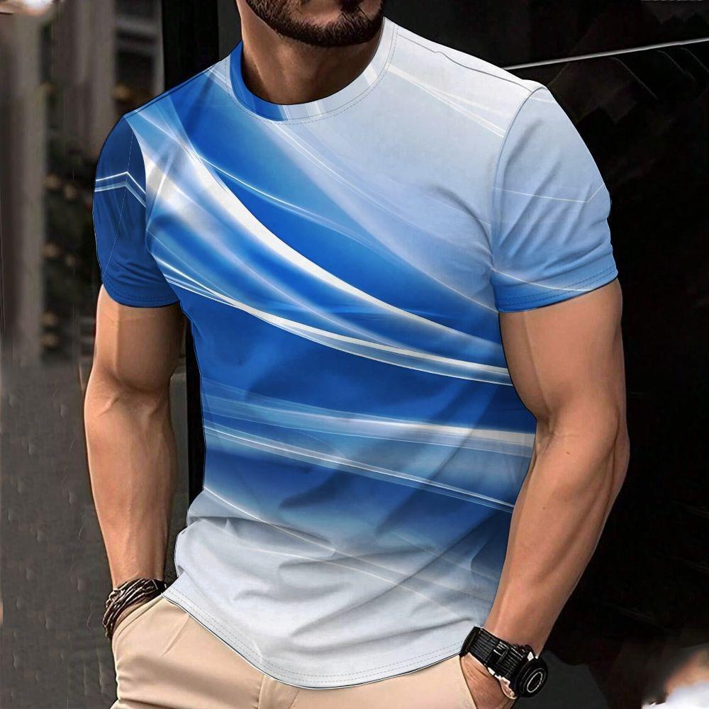 Men's Fashionable Casual Round Neck T-shirt Printed Top for Casual Summer Wear