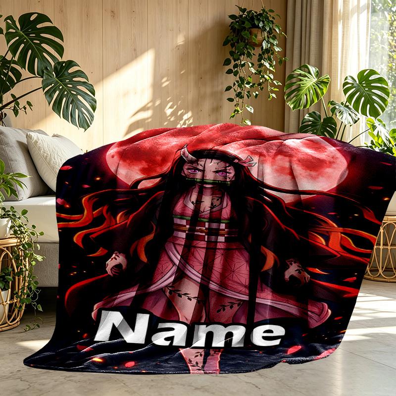 Custom Name Personalized Demon Slayer Print Blanket, Home Decor, Bedroom, Sofa, Camping, Couch, Gifts for Birthday Christmas