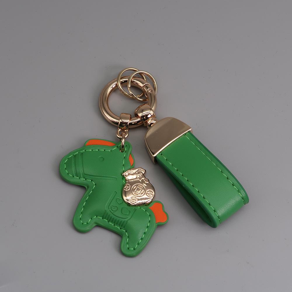 Instant Wealth Leather Keychain with Cartoon Pony Pendant for Couples – Trendy Bag and Car Accessory