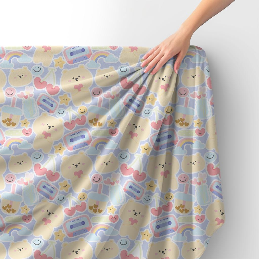 Royal Samt Stoff Polyester Zum Nähen - Motiv Pastell-Teddybär Mit Herz