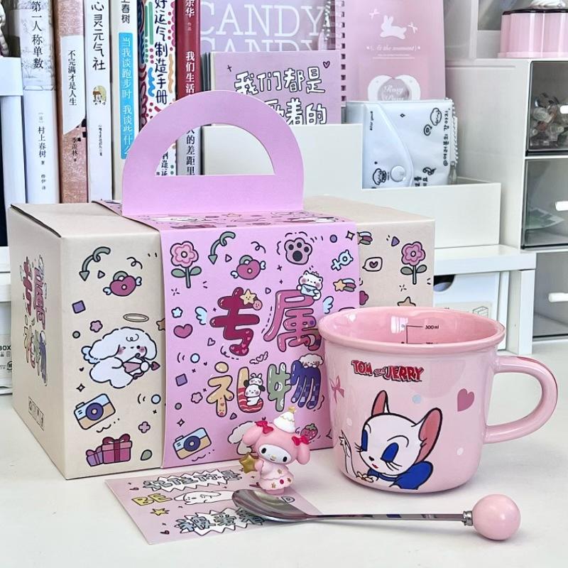Cat and Mouse Cute Ceramic Mug Couple Coffee Milk Cup Children with Graduated Drinking Cup Birthday Gift