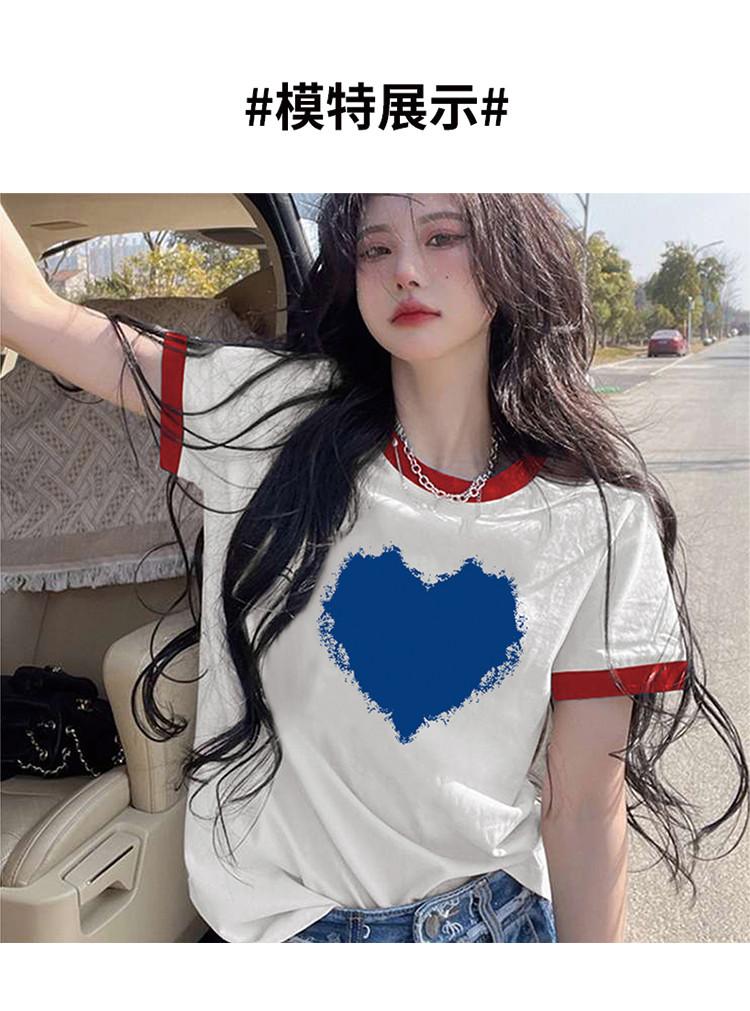 2025 Summer New Love Short-sleeved T-shirt Women's Loose Casual Printed Round Neck Top