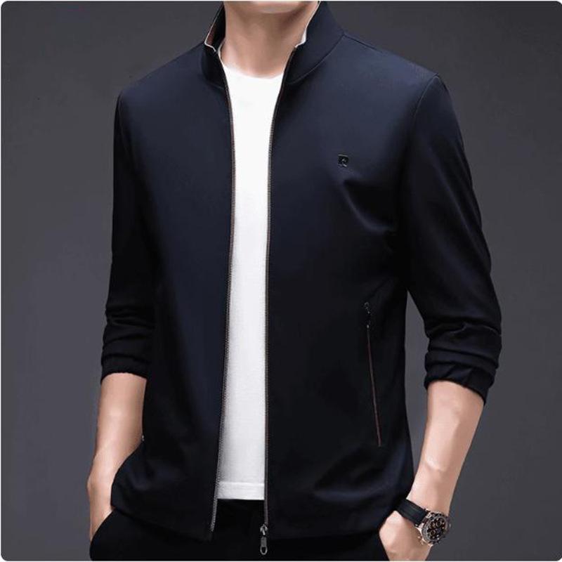 Stand Collar Jacket Men's Simple New Spring and Autumn Middle-aged Dad Business Casual Zipper Jacket Thin Top
