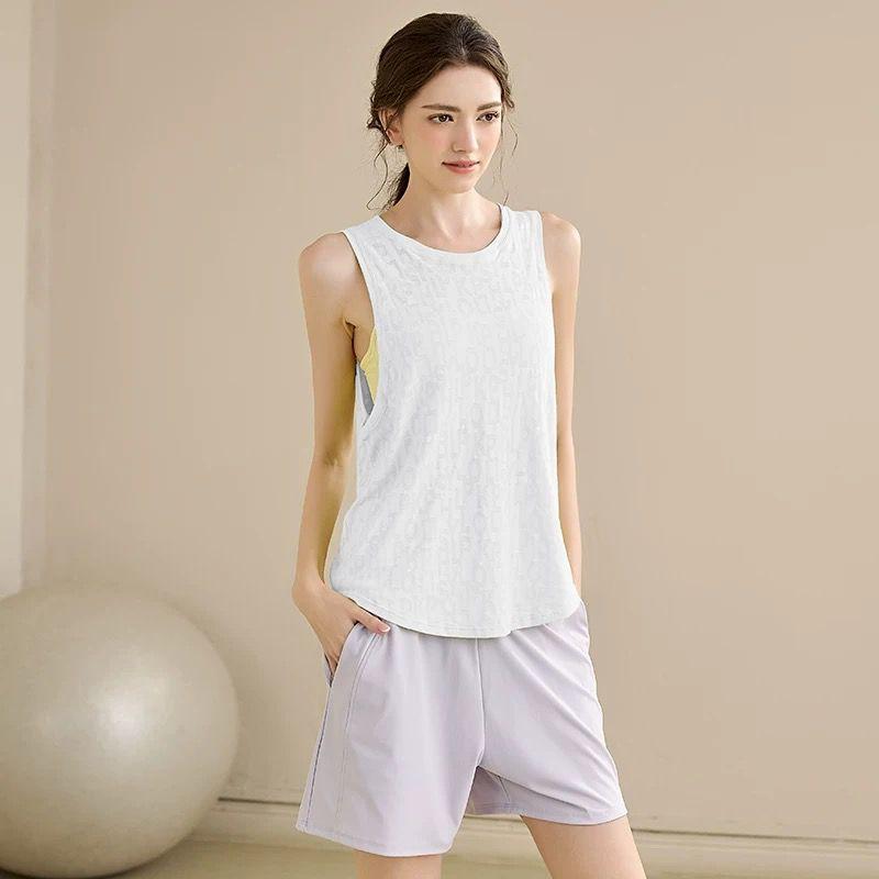 

Тонкий топ для йоги женский в стиле Lu, жилет, свободная быстросохнущая спортивная футболка для фитнеса, топы для йоги и пилатеса White L