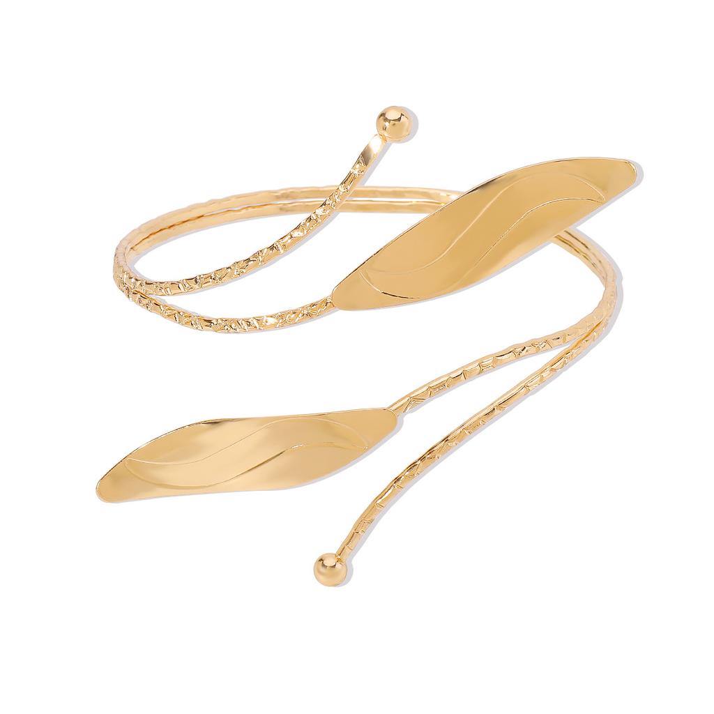 Punk Metal Leaves Flower Upper Arm Bracelets Bangles for Women Girls Cuff Bangle Adjustable Armlets Hand Jewelry Men