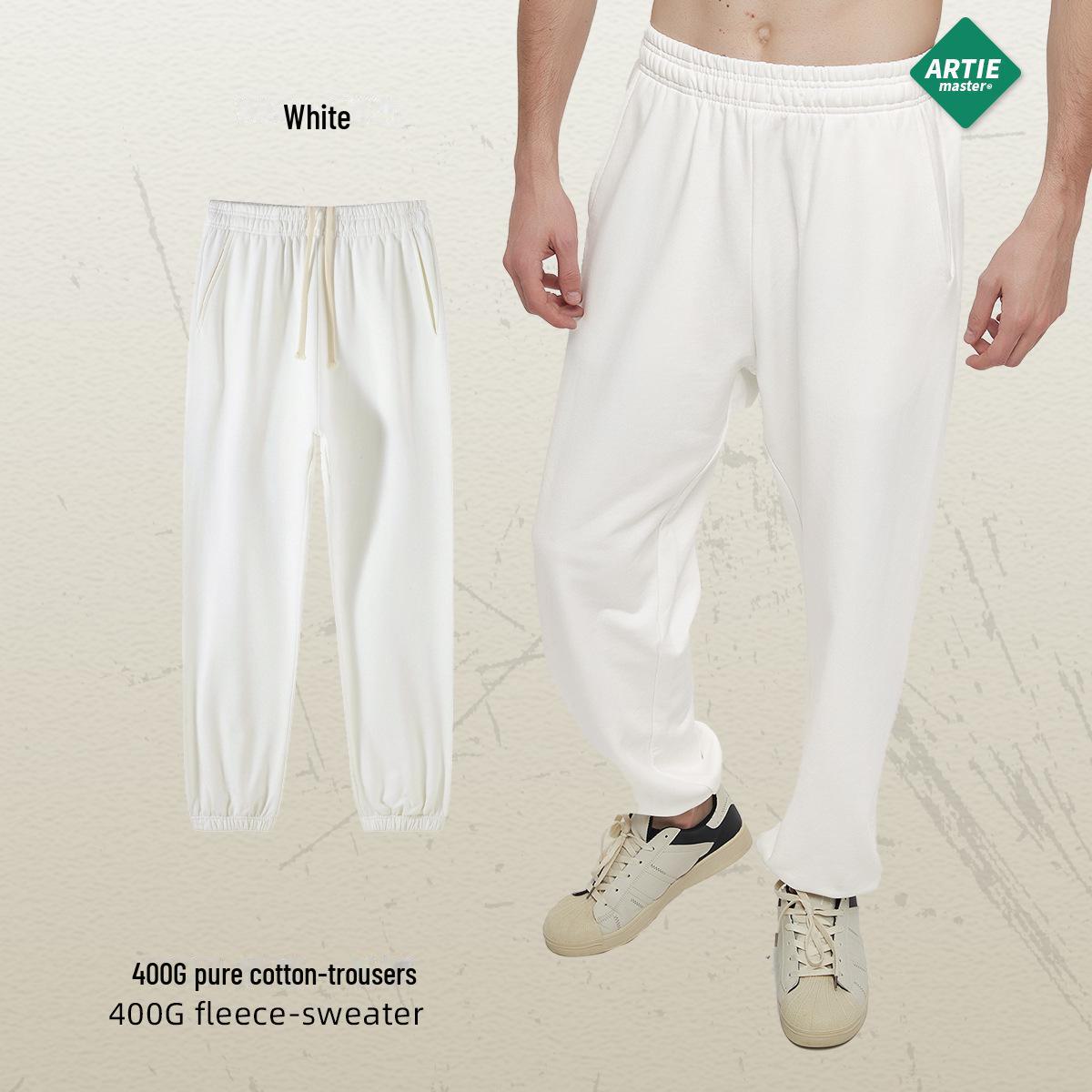 

2023 Осень/Зима Плотная махровая ткань 400 г Земляного тона Тонкие мужские свободные повседневные спортивные брюки S белый