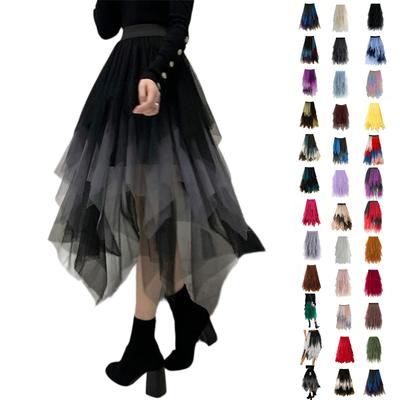 Falda Midi Irregular de Malla para Mujer, de Cintura Alta, Versátil