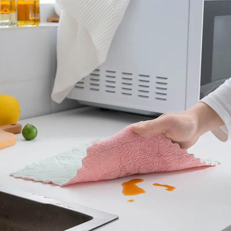 10Pcs Dishwashing Cloth Kitchen Cleaning Wipes Household Multipurpose Absorbent Nonstick Oil Fiber Cleaning Cloth