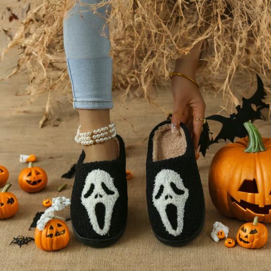 Fashion House Fuzzy Slipper Men Male Ghost Face Blue Evil Eye Home Shoes Plush Winter Warm Indoor Floor Non Slip Women Female Halloween