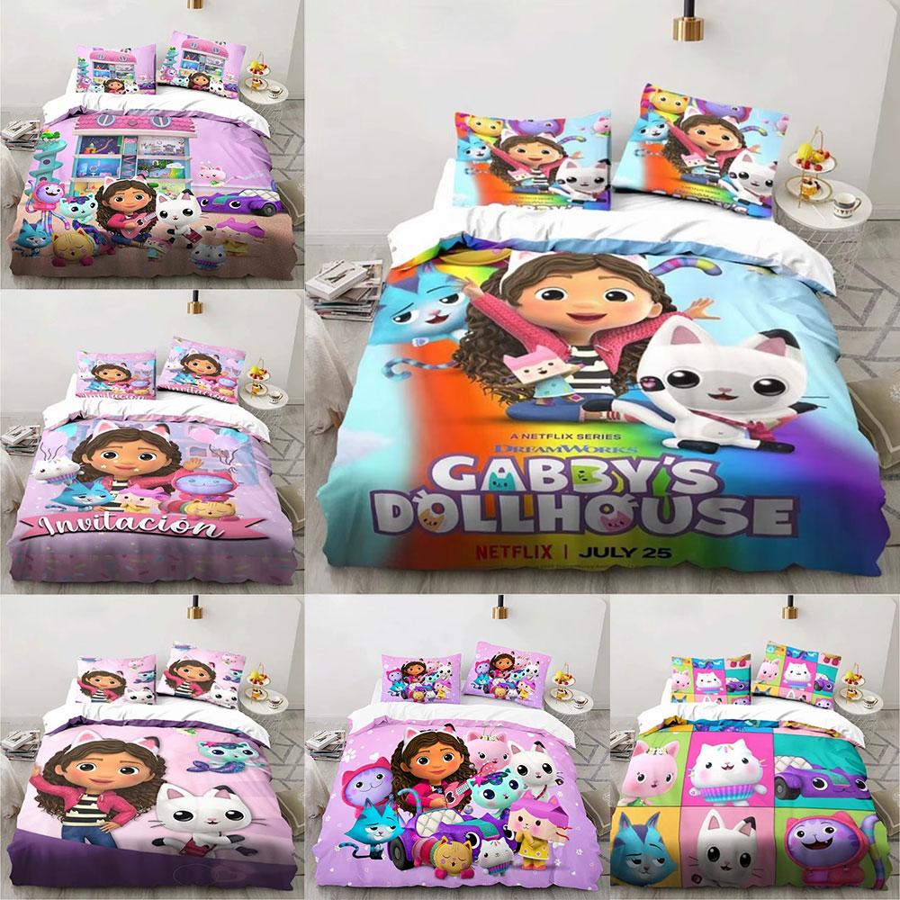 Gabby's Puppenhaus Bettwäsche Sets Cartoon Bettdecke Tagesdecke Bettbezug Kissenbezug 2-3 Teile Sets Schlafzimmer Dekoration