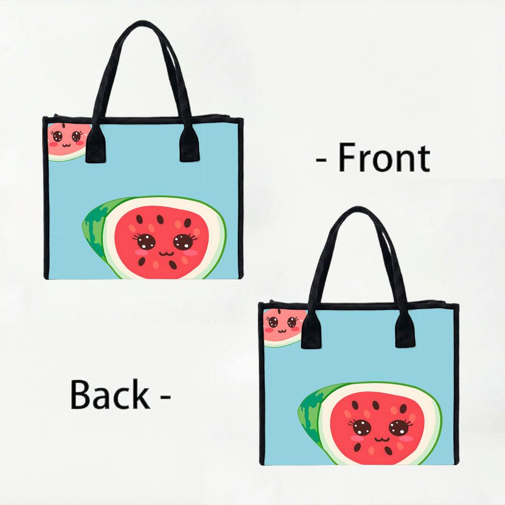 Cute Watermelon Print Tote Bag Lightweight Large Capacity Shopping Handbag for Daily Use