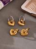 Qiong Yao 18K Gold Plated Stainless Steel Peach Heart Pendant Necklace & Earring Set - Smooth Surface & Elegant Design