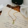 French Transparent Green Water Drop Ocean Necklace with Snake Bone Chain - Fashionable Gold-Plated Titanium Steel.