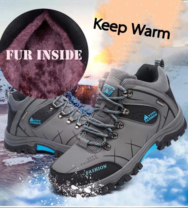 Winter Warm Cotton Shoes for Men Outdoor Leather Casual Men Shoes Sneakers Fashion High Top Ankle Boot Male Hiking Trekking Shoe