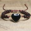 Purple Stripe Agate Heart & Amethyst Beaded Bracelet – Gold Accent Adjustable Boho Jewelry, Love Calm Gift for Women