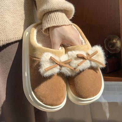 Schleife Baumwollpantoffeln Herbst und Winter Indoor Zuhause 2025 neu Samt warm dicker Boden rutschfest Baumwollmopp