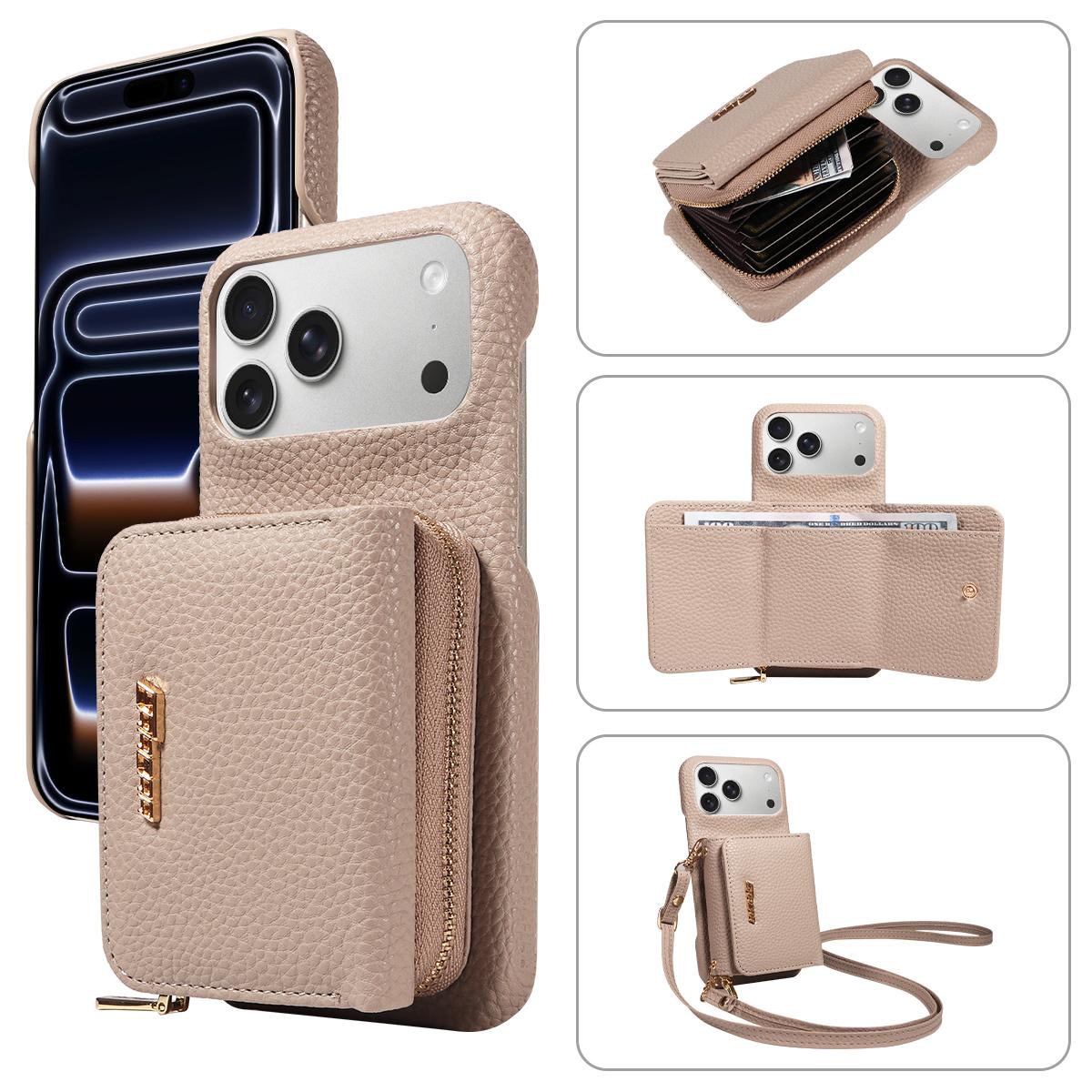 

Crossbody PU Leather Phone Case for IPhone17 16 15 14 13 12 11pro Max Plus Mini Air 16e with Stand & Card Slots Wallet Cover iPhone17 Pro хаки