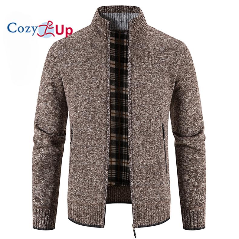 Cozy up мужской маленький воротник-стойка плюс бархатный утолщенный трикотажный кардиган свитер куртка 3XL кофейный