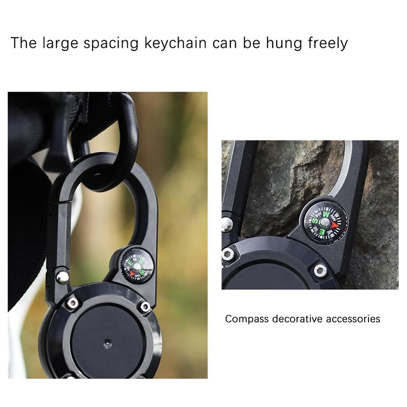 Anti-Theft Metal Easy-To-Pull Buckle Rope Elastic Keychain Retractable Key Ring Anti Lost Ski Pass Id Card With Compass